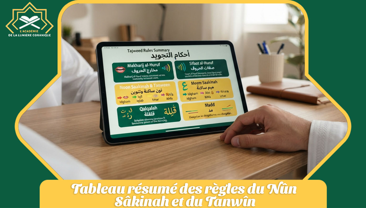 Tableau résumé des règles du Nûn Sâkinah et du Tanwîn